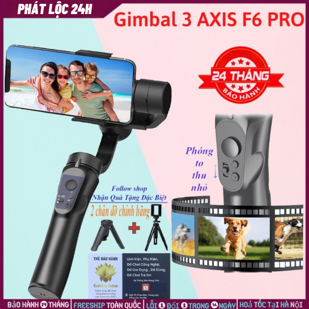 Tay cầm chống rung cho điên thoại Gimbal 3-Axis F6 loại tốt, thiết bị quay phim, video, vlog, chuyên nghiệp cho điện thoại, máy ảnh, tự động cân chỉnh, chuyển cảnh mượt mà, xoay 306 độ.