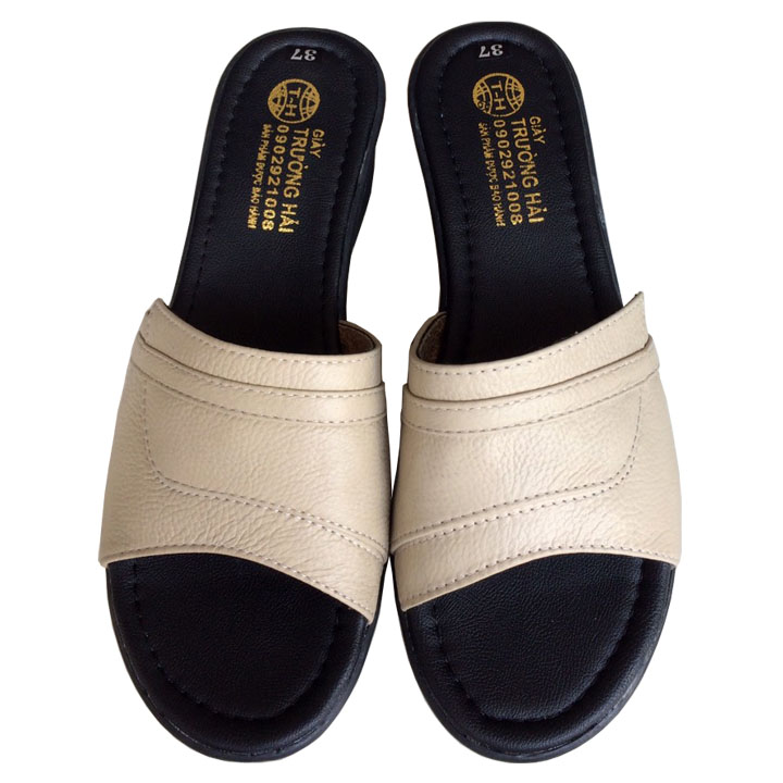 Dép nữ quai ngang 1 bản da bò đế cao su cao cấp THQNN0236