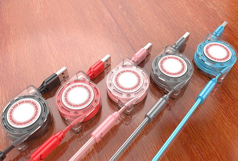Cáp sạc dây kéo cuộn tròn 3 đầu
