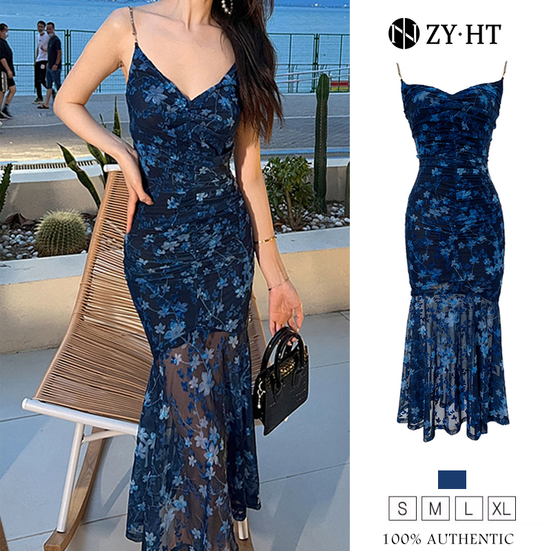 ZYHT eravogue đầm đuôi cá hoa đầm body nữ ôm body sexy đầm sang chảnh dự tiệc chân váy nữ váy trễ vai váy trượt 20069