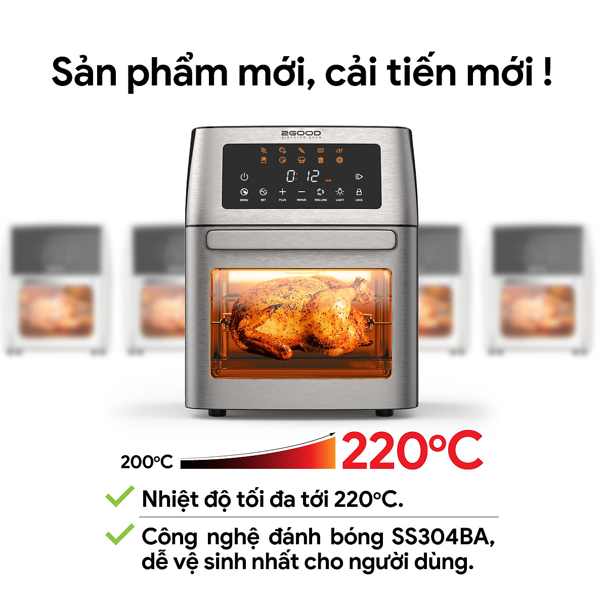 Nồi chiên không dầu 2Good S18 dung tích 15 Lít, công suất 1700W, thương hiệu Malaysia