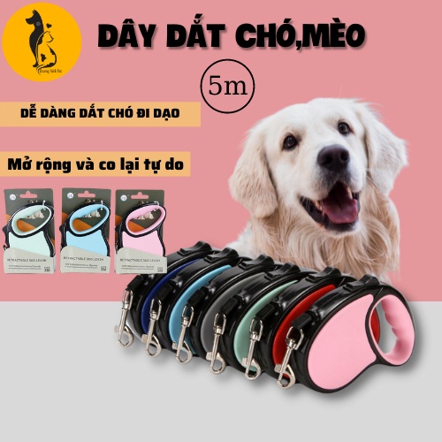 Dây dắt chó tự động thu gọn dài 5m thông minh