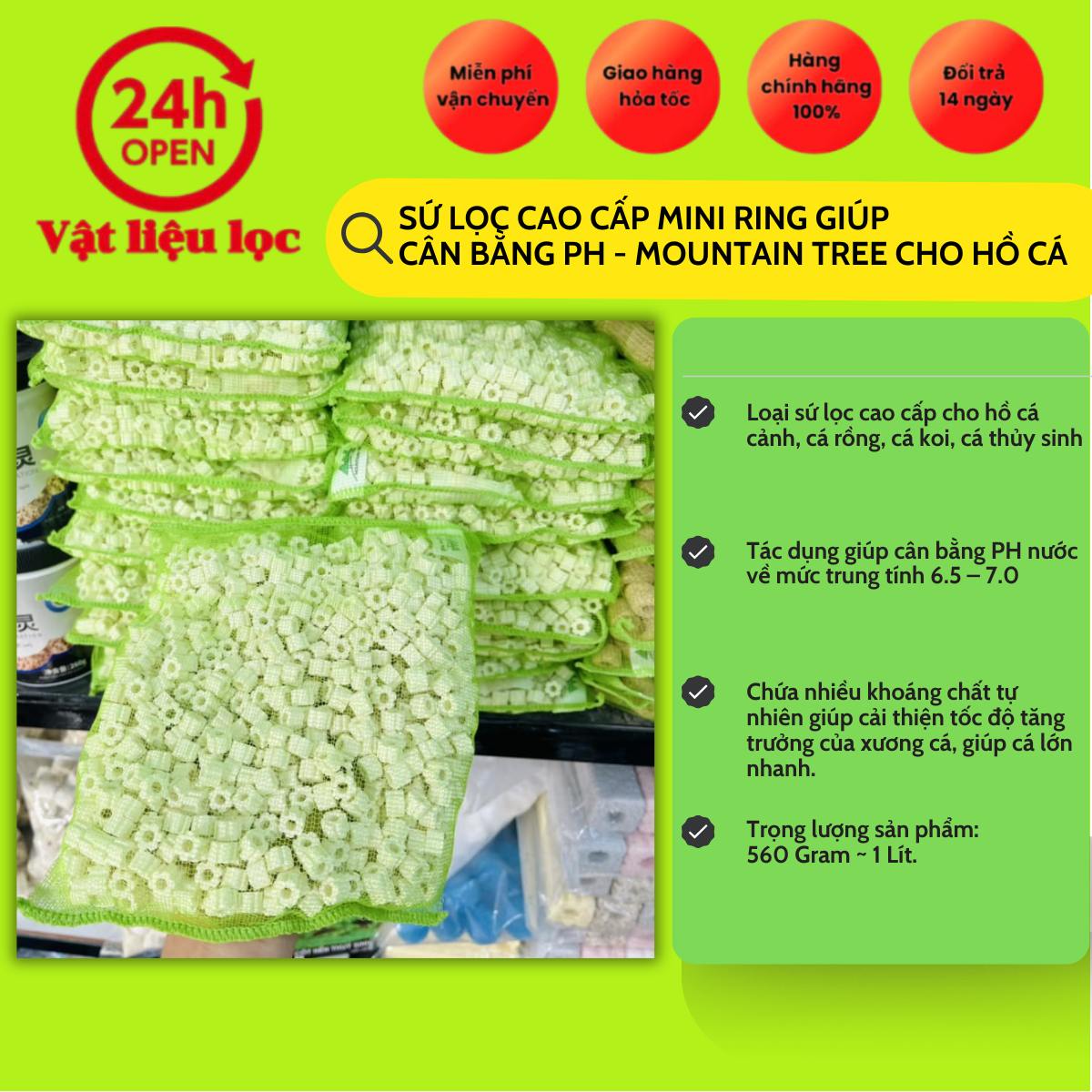 Sứ Lọc Cao Cấp Mini Ring Giúp Cân Bằng Ph - Mountain Tree Cho Hồ Cá