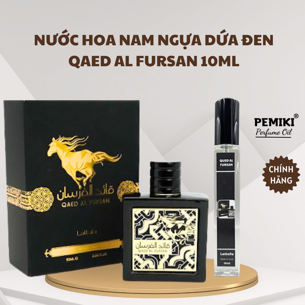 Nước hoa Unisex Lattafa Qaed Al Fursan ngựa dứa 10ml EDP tươi mát ngọt ngào - PEMIKI Perfume