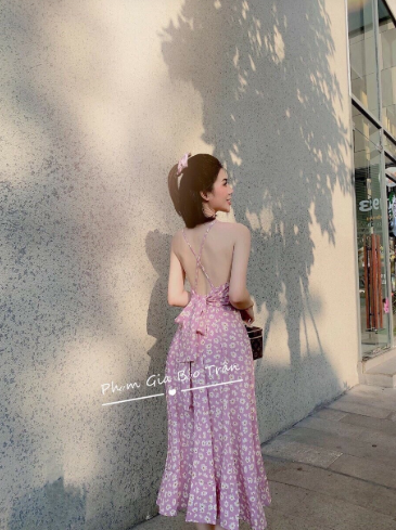 [HCM]Đầm maxi hai dây cúc họa mi cột nơ lưng cực đẹp