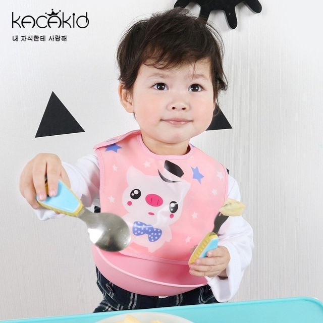 Yếm máng nhựa ăn dặm silicone cao cấp túi zip/ có thể tháo rời