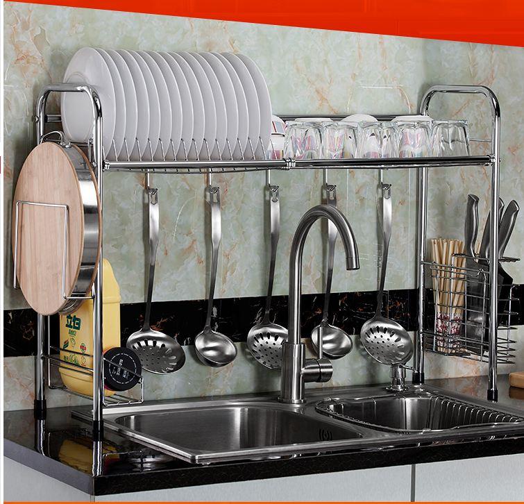 Kệ để bát đĩa inox phía trên chậu rửa 80cm , có ngăn đũa , kệ chén đĩa inox