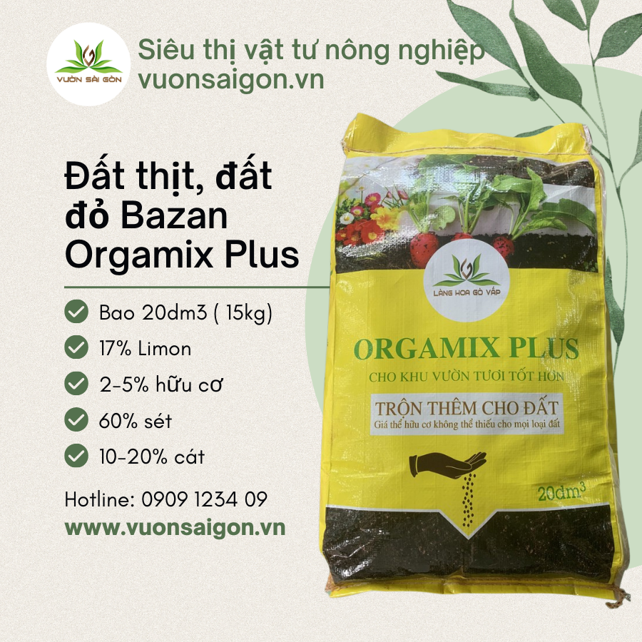 Đất thịt - Đất đỏ Bazan Orgamix Plus 15kg giàu khoáng chất, nguyên chất 100% đã qua sàn lọc (Vườn Sài Gòn) - MỘT ĐƠN VUI LÒNG ĐẶT TỐI ĐA 2 BAO