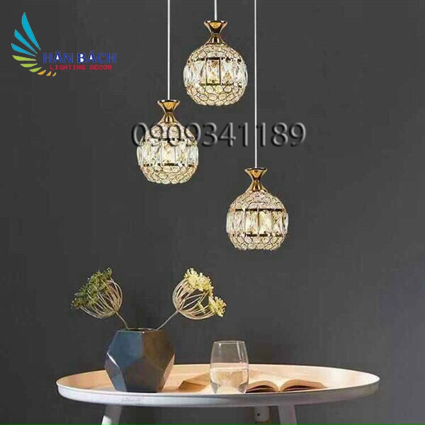 Đèn thả: Bộ 3 đèn thả trần pha lê sang trọng, đèn thả bàn ăn, phòng ngủ, bao gồm bóng led