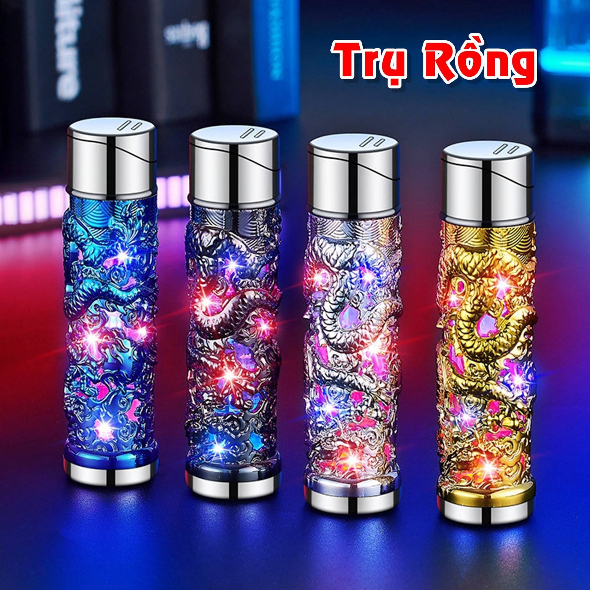 BẬT LỬA KHÈ HÌNH TRỤ RỒNG NỔI (CÓ ĐÈN LED NHẤP NHÁY) FULLBOX