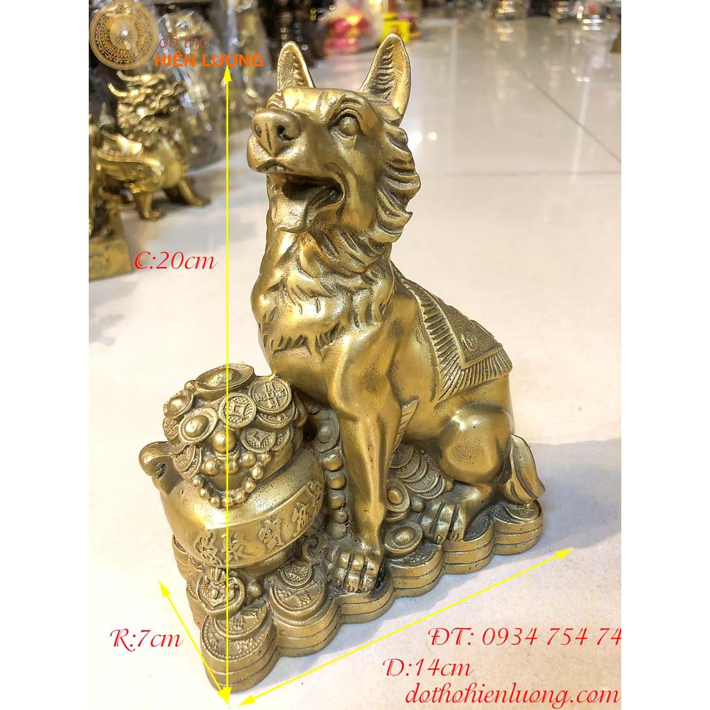 Bronze feng shui wealth dog statue 20cm high