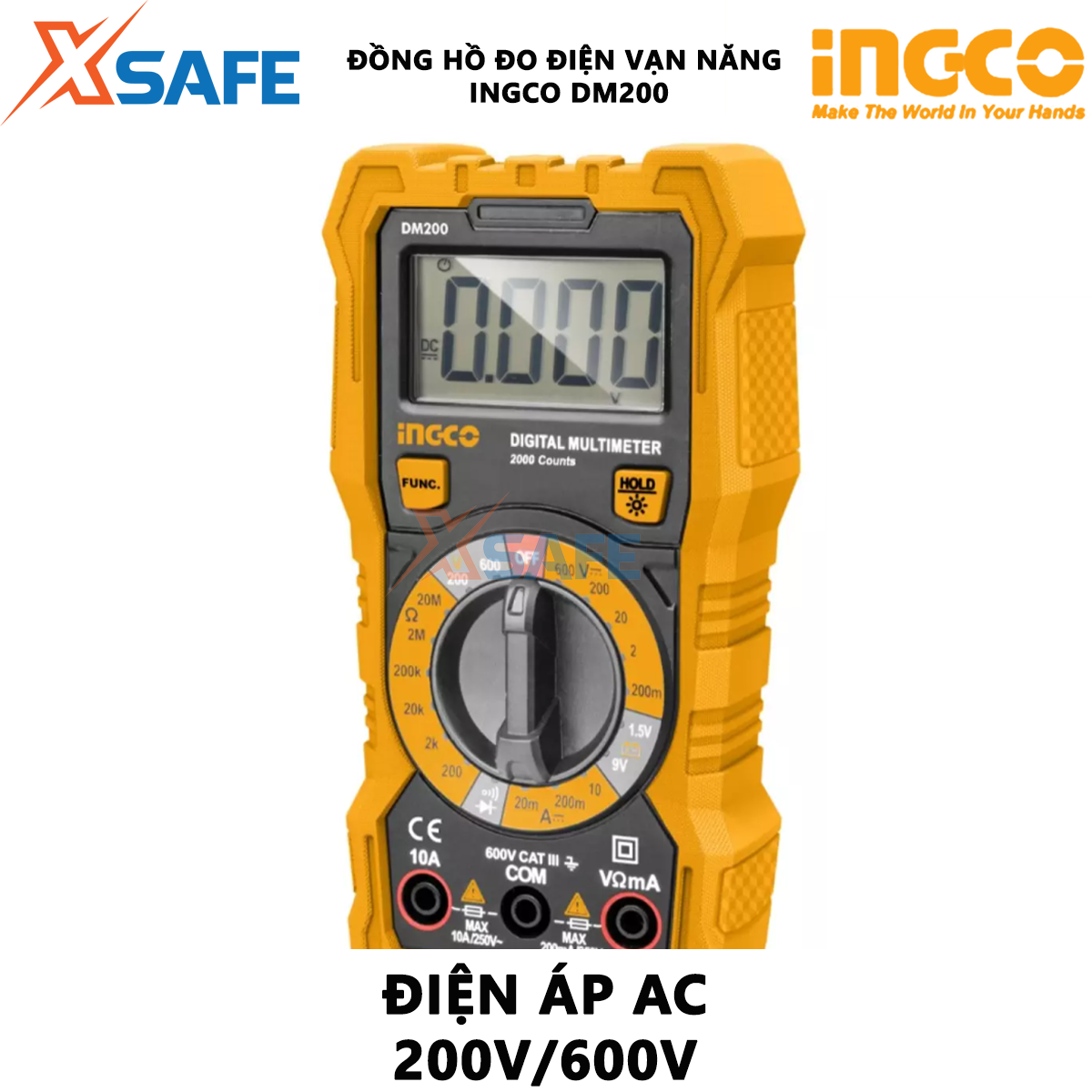 Đồng hồ vạn năng INGCO DM200 | Đồng hồ đo điện vạn năng Điện áp DC 200mV/2V/20V/200V/600V Điện áp AC 200V/600V Dòng điện DC 200A/2mA/20mA/200mA/10A đo được dòng điện DC, điện áp AC/DC, điện trở...