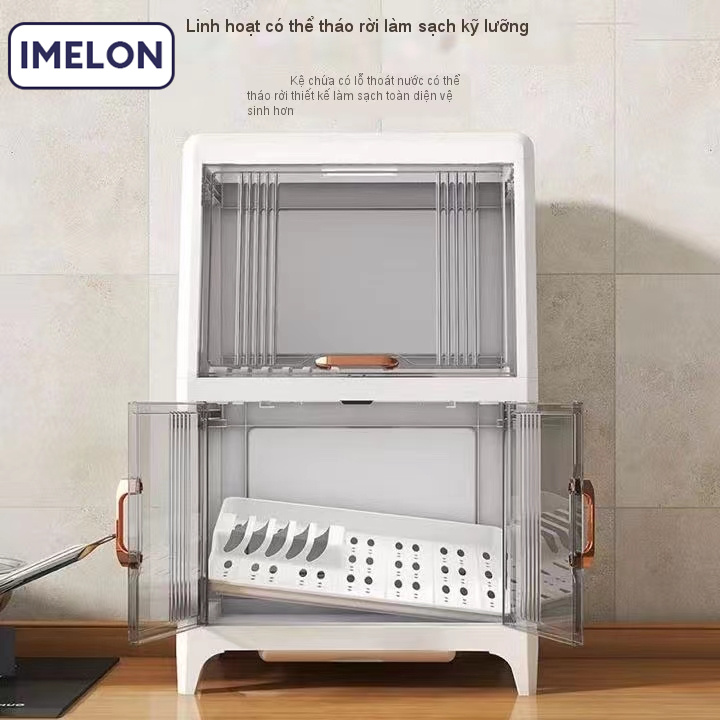 Drain dishes and chopsticks storage box, kitchen dishes, blue light sterilization storage rack, cupboard, bowl box with lid, household shelf