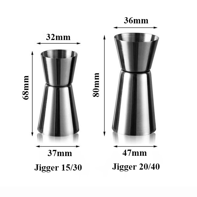 Ly đong định lượng, Jigger inox 2 đầu 15/30 ml - 20/40 ml