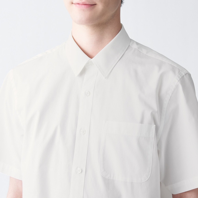 Muji Áo Sơ Mi Vải Broadcloth Washed Ngắn Tay
