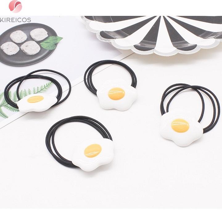 Set 5 Dây Cột Tóc Hình Trứng Ốp La Màu Đen