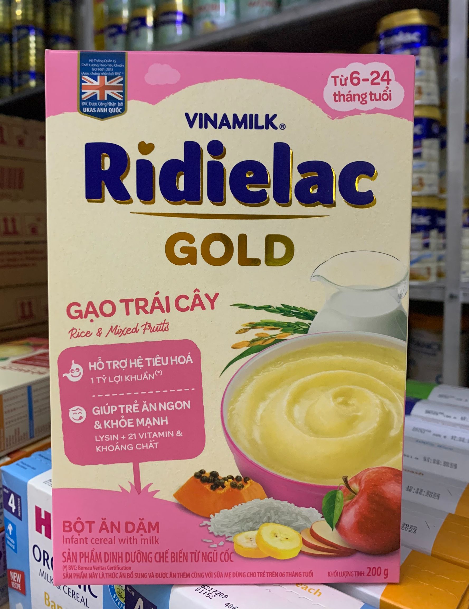 [MẪU MỚI] Bột ăn dặm RIDIELAC GOLD Gạo trái cây - Hộp giấy 200g