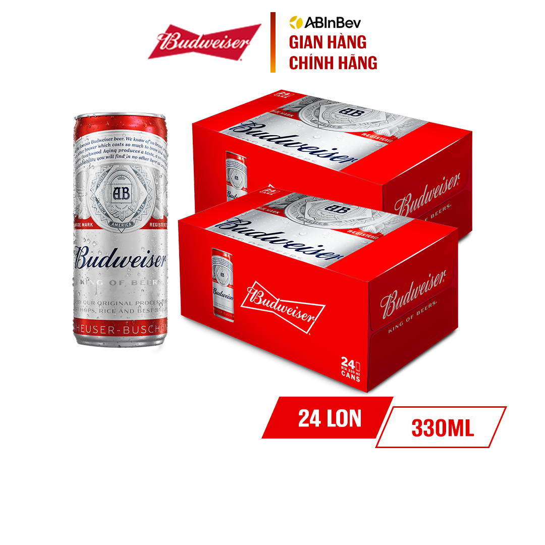 [25.11 - 29.11 VC ĐẾN 100K+FS] Combo 2 Thùng 24 Lon Bia Budweiser (330ml/lon) Date [03/2025]