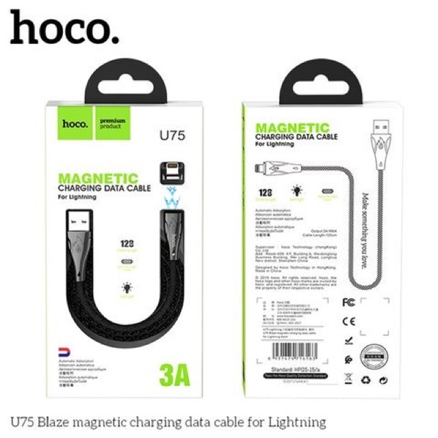 [HCM]CÁP SẠC NHANH DÂY DÙ NAM CHÂM HOCO U75 - 3.0A DÀI 1M2 ( LIGHTNING)