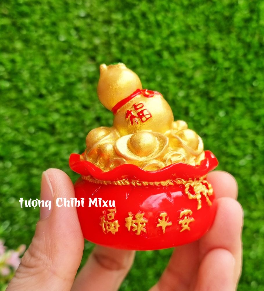 Túi vàng đỏ Chữ Phúc + Chiêu Tài Tấn Lộc mẫu hồ lô may mắn