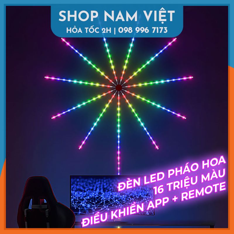 Led pháo hoa hiệu ứng tỏa sáng hào quang, cảm ứng nhạc, điều khiển app và remote