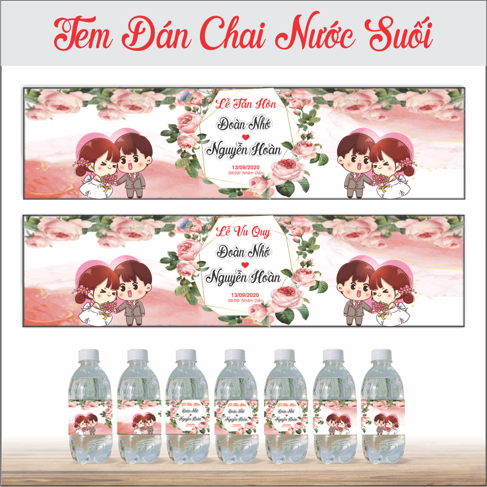 Tem nước suối dán chai nước