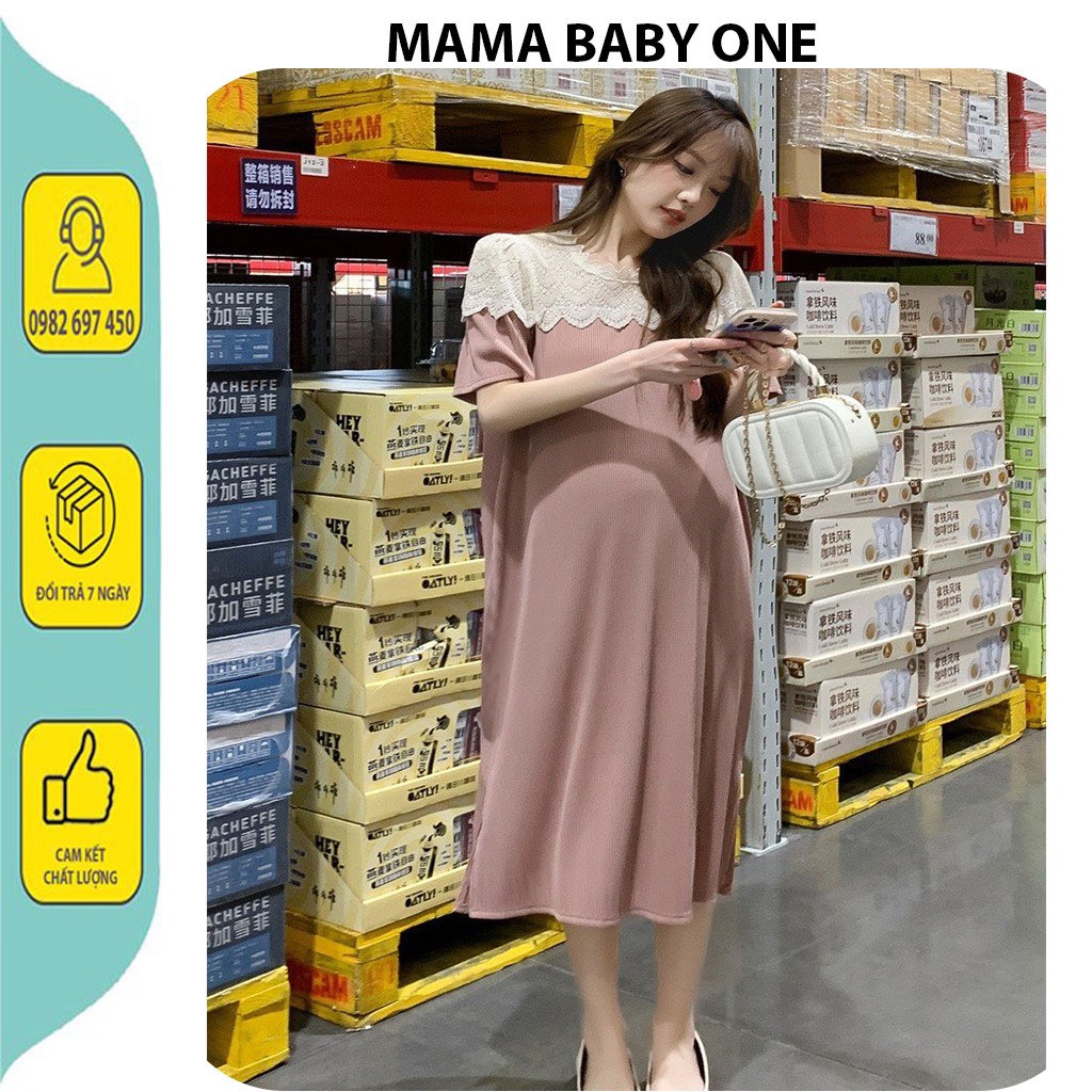 Váy bầu suông tăm phối ren\