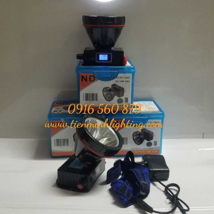 Đèn pin đội đầu led siêu sáng thái lan 583 - pin sạc siêu bền có màn hình lcd