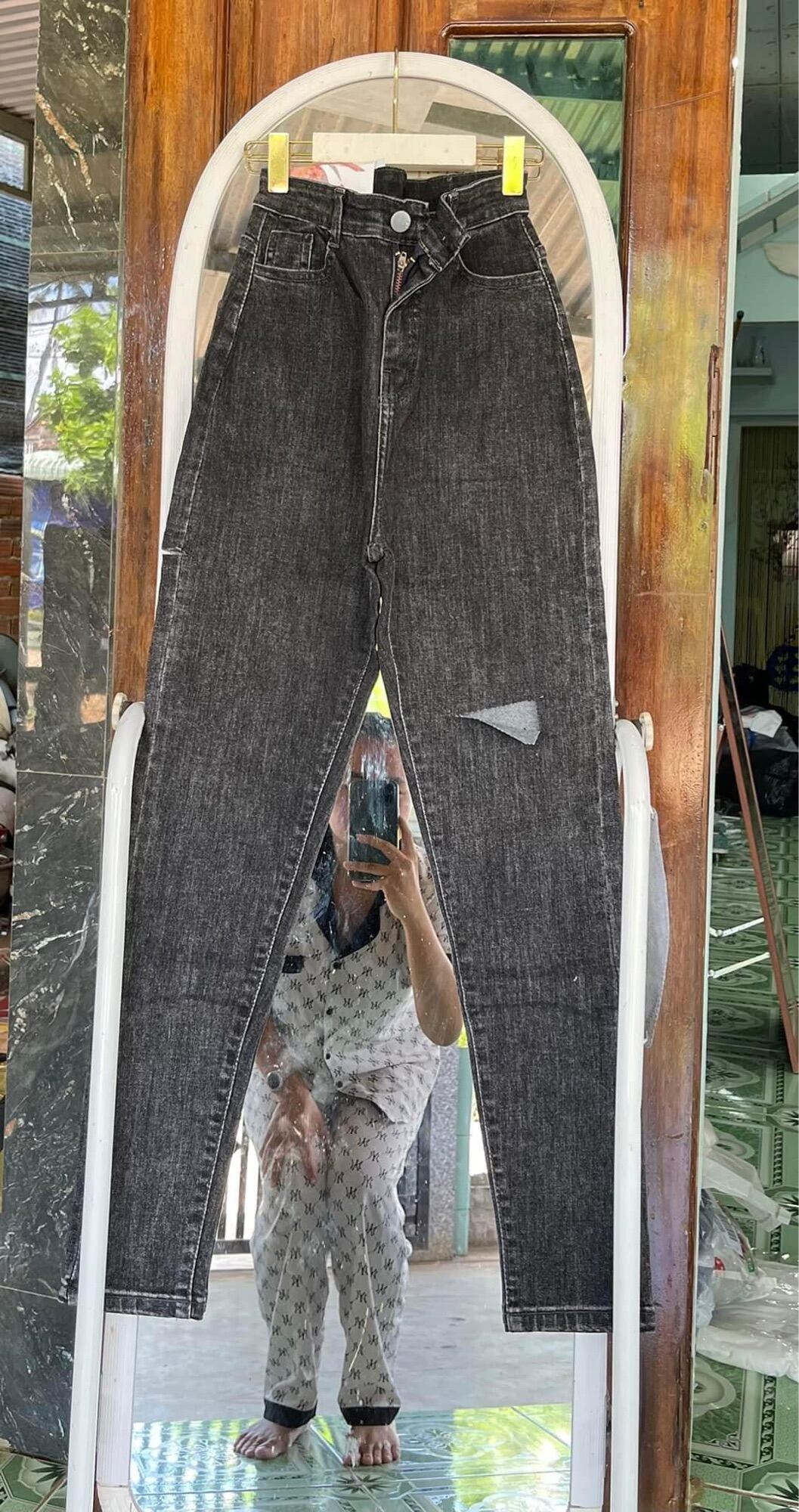 Jeans dài lưng cao co giãn rách bẹ PT