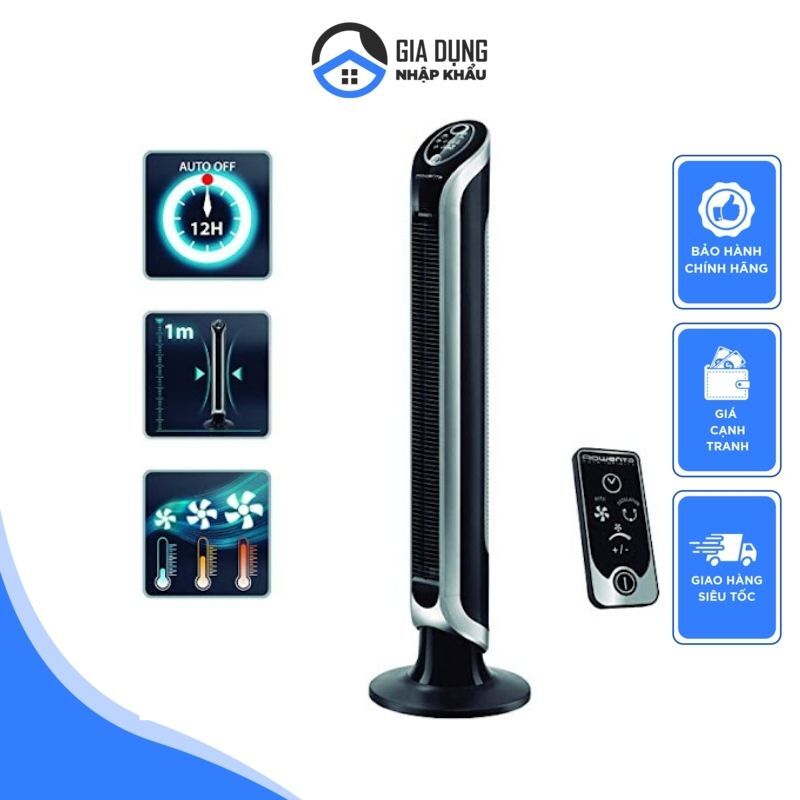 Quạt Tháp Đứng, Quạt Trụ Tháp Điều Hòa Không Cánh Rowenta VU 6670FO, Công Suất 1800W, 4 Cấp Gió Góc Quay 180 Độ, Hẹn Giờ, Điều Khiển Từ Xa, Nhập Đức, Bảo Hành 12 Tháng