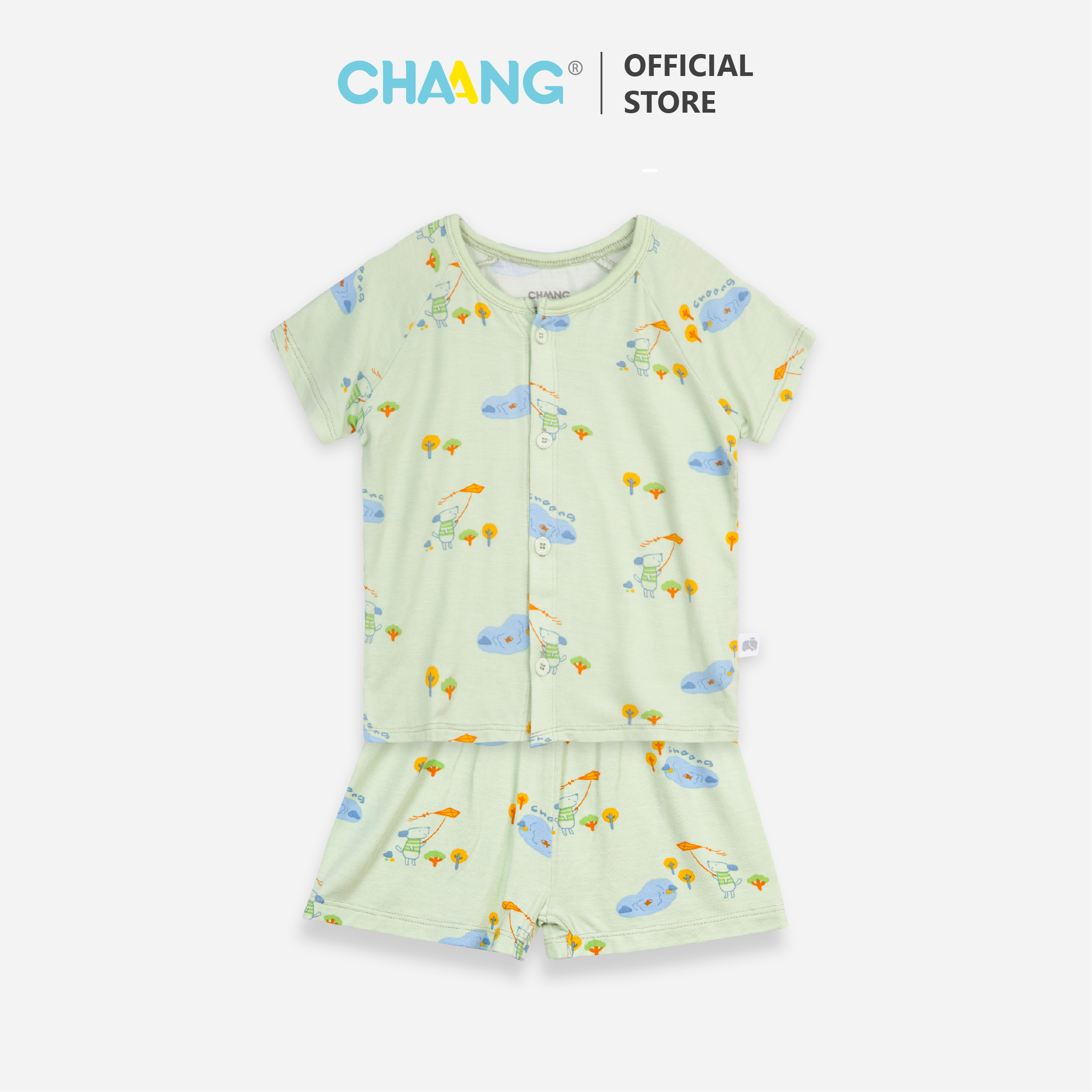 [CHAANG] Bộ quần áo cộc cúc giữa Spring cún xanh