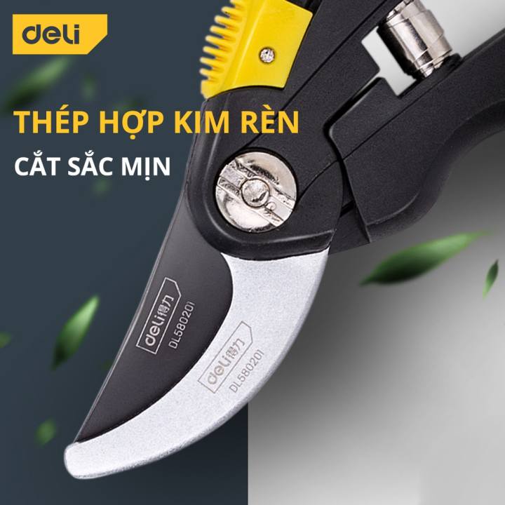 Kéo Cắt Tỉa Cành Cây Deli Chính Hãng 8inch - Lưỡi Thép Sắc Bén, Siêu Bền, Tay Cầm Đệm Cao Su An Toàn, Chắc Chắn DL580201 - Hình ảnh 6