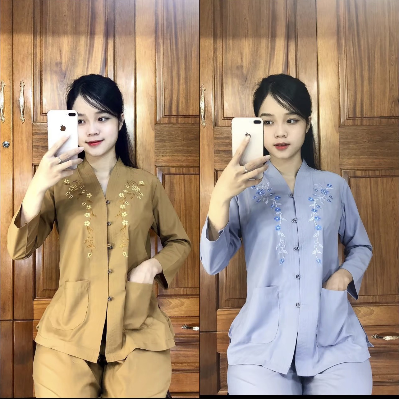 đồ #lam đi chùa #bà lai kate 2 túi thêu hoa phù hợp mọi lứa tuổi