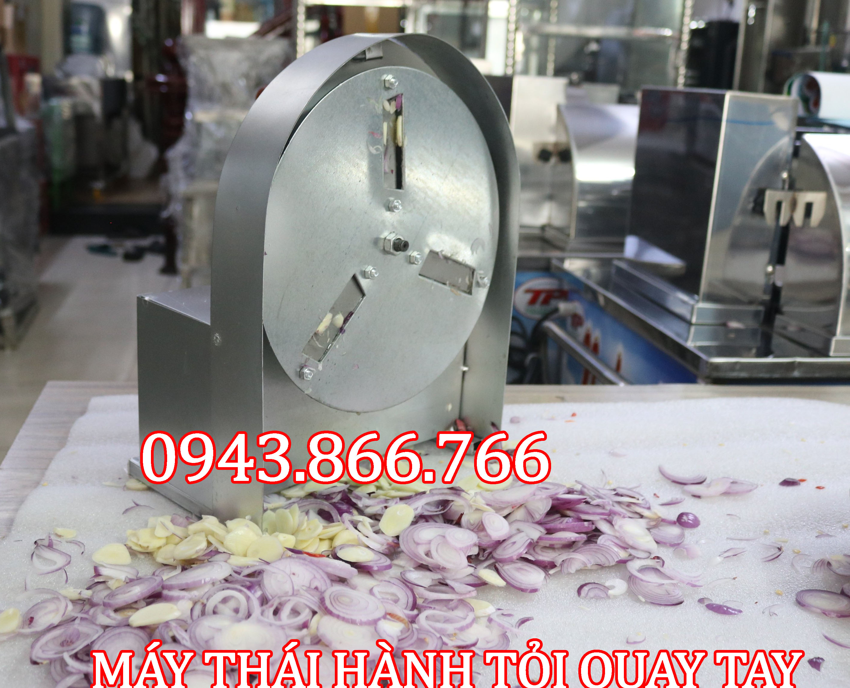 Máy thái hành tỏi , thái lát củ quả quay tay