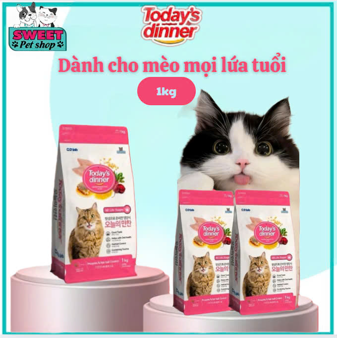 (Mua 1 TẶNG 2 HÀNG MẪU) Today's dinner 1kg -  Hạt thức ăn cho mèo mọi lứa tuổi