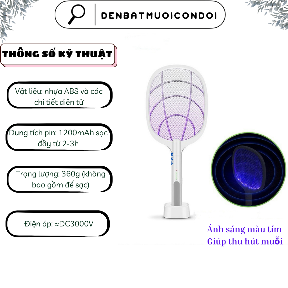 Vợt muỗi kiêm đèn bắt muỗi tự động 2 in 1 Hataca
