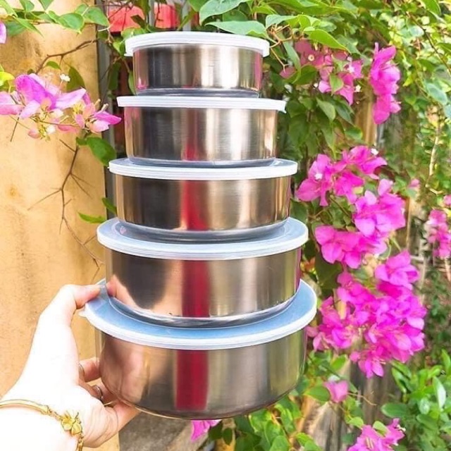 BỘ 5 BÁT INOX CÓ NẮP ĐẬY