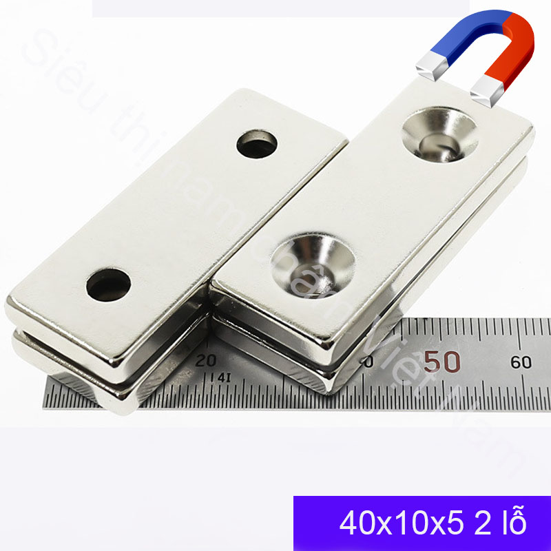 Nam châm 2 lỗ vít 40x10x5mm, hít cửa nam châm ( set 2v)