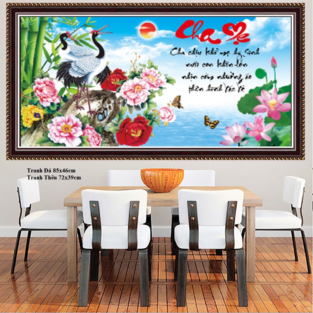 Tranh đính đá,tranh gắn đá cha mẹ kt:85x46cm