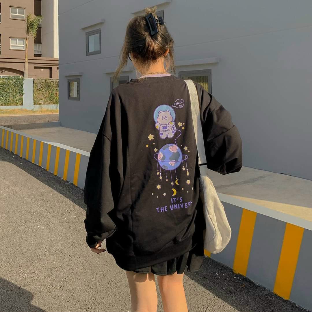 [HCM]Áo Sweater Nữ Dáng Unisex Form Rộng Cổ Lọ Tròn Kiểu In Chữ I UNISEXVED