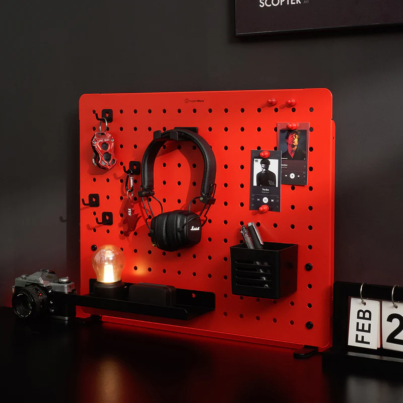 Bảng treo đồ Pegboard HyperWork PG-02 (Bảng kim loại, sơn tĩnh điện cao cấp, chân kẹp bàn, 14 phụ kiện đi kèm)