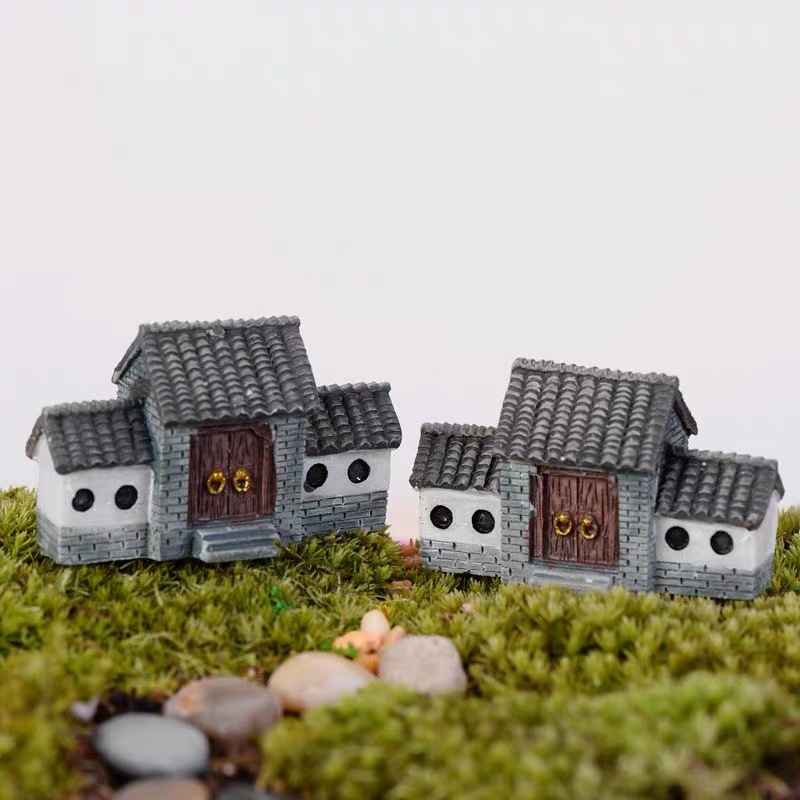 Mô hình Nhà ngói 3 gian,cổng làng tiểu cảnh terrarium