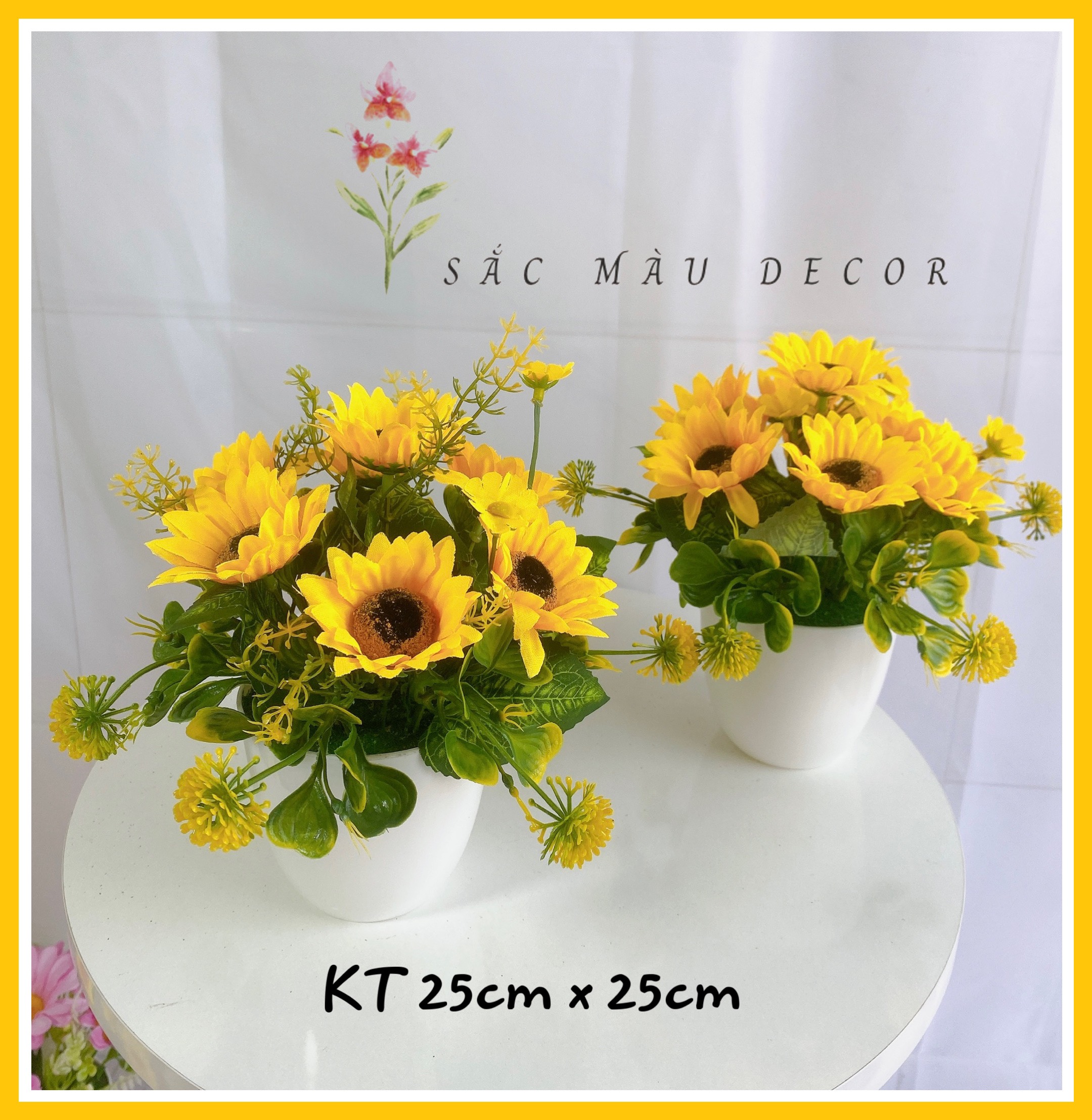 Chậu hoa hướng dương cắm sẵn, hoa giả trang trí, hoa lụa trang trí, hoa giả trang trí decor, hoa giả trang trí để bàn ms 06 - Sắc màu decor