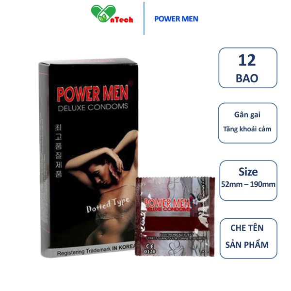 Bao cao su POWER MEN DOTTED TYPE gân gai tăng khoái cảm hộp 12 chiếc