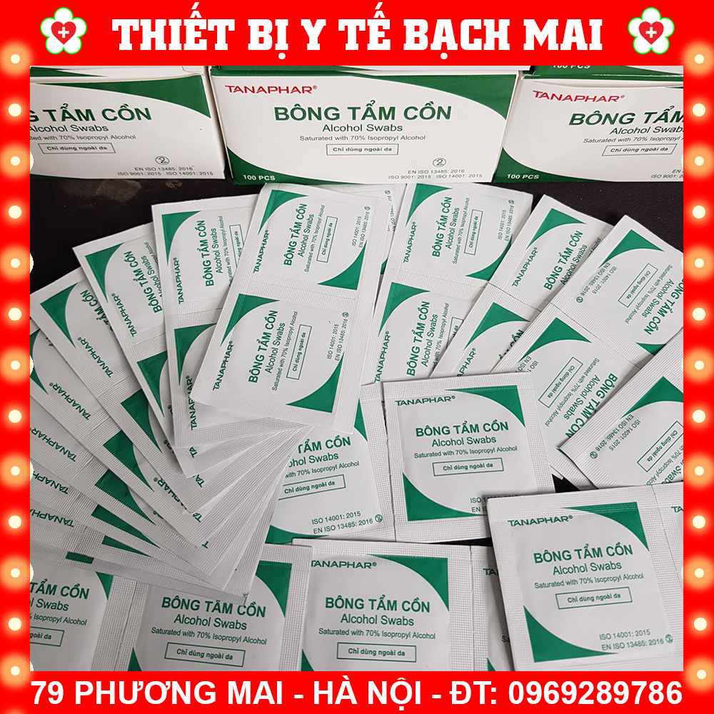 Bông Tẩm Cồn TANAPHAR - Gạc Tẩm Cồn Alcohol Swabs [Hộp 100 Miếng]