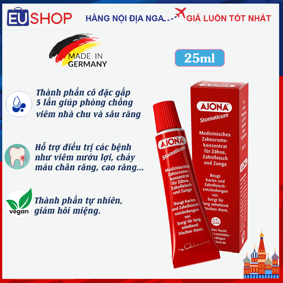 [DATE 2028] Kem đánh răng cô đặc Ajona Stomaticum Đức, tuýp 25ml