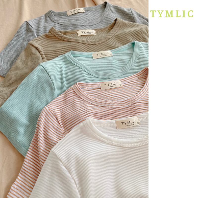 Áo Pull Gân Cổ Tròn Croptop 5 Màu TYMLIC