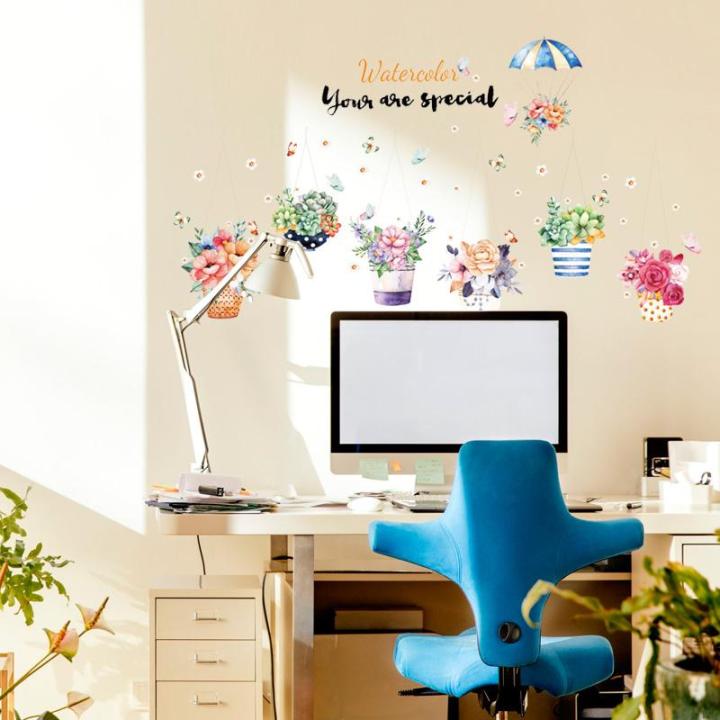 Decal dán tường giỏ hoa nhiều màu SK9325 - Decal dán tường cây xanh ,Decal dán tường hoa lá