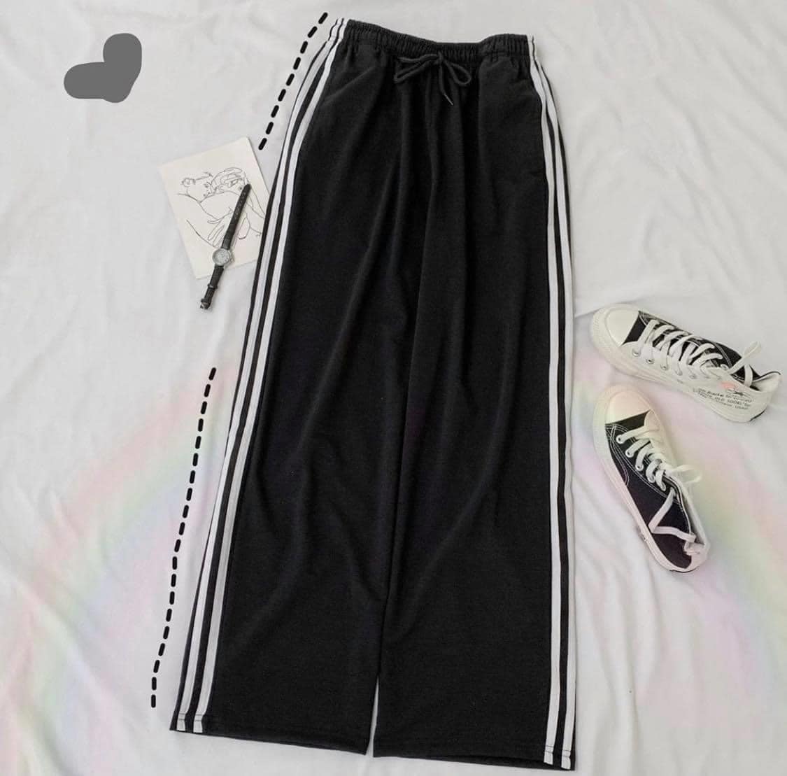 [YoloBoutique] QUẦN THUN 3 LINE ỐNG RỘNG (ĐEN, XANH, TRẮNG)