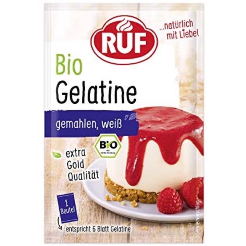 Bột Gelatine hữu cơ Ruf 9g làm thạch, kẹo dẻo, làm bánh an toàn cho bé